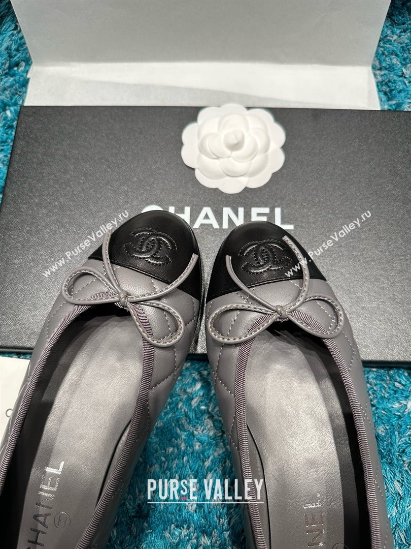 Chanel Quilted Lambskin Ballet Flats CHB070717 Grey/Black 2025 (MD-25070817)