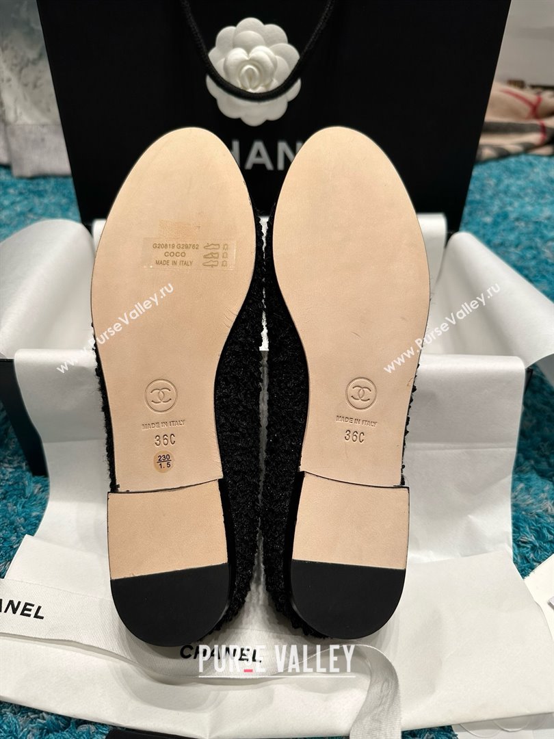 Chanel Tweed Patent Leather Ballet Flats CHB070702 Black 2025 (MD-25070702)