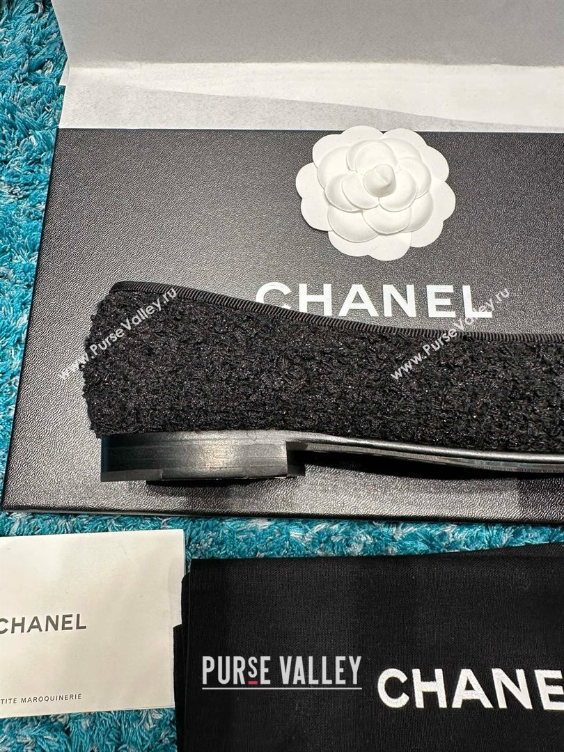 Chanel Tweed Patent Leather Ballet Flats CHB070702 Black 2025 (MD-25070702)
