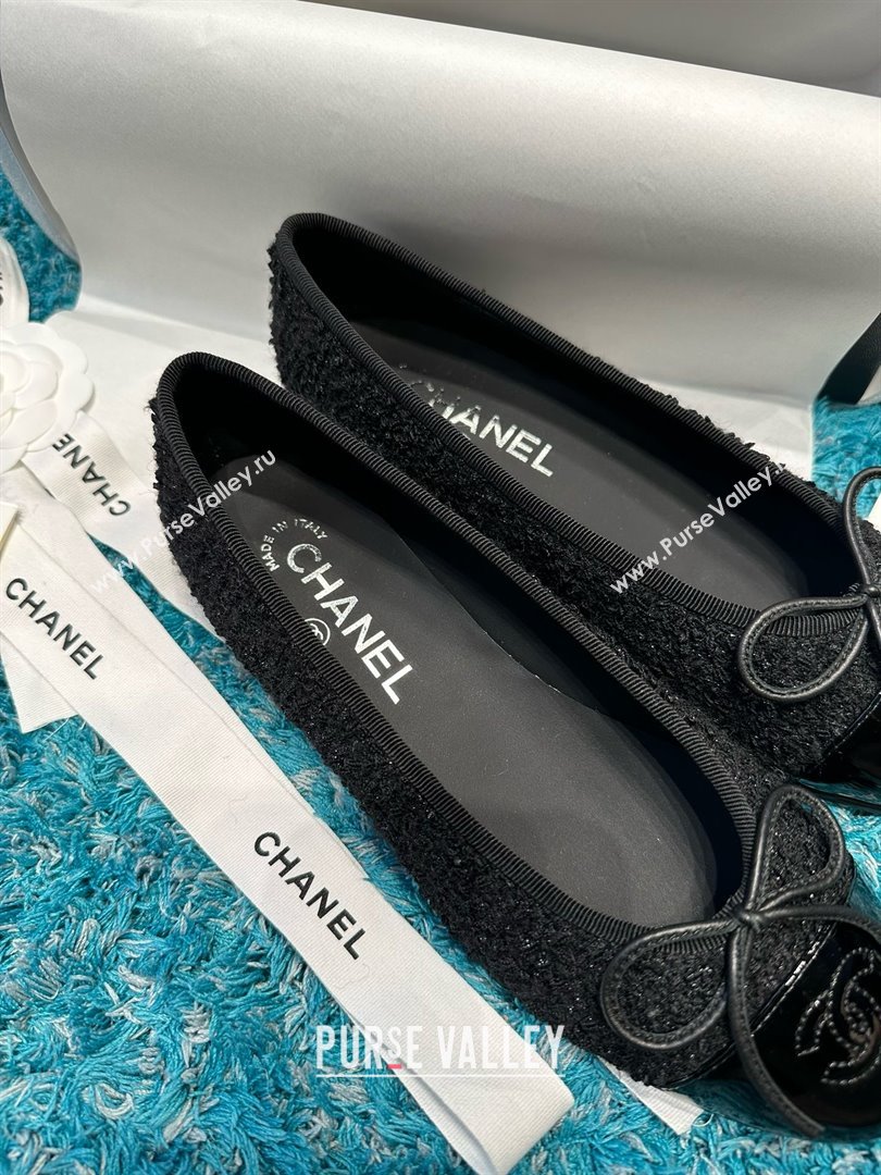 Chanel Tweed Patent Leather Ballet Flats CHB070702 Black 2025 (MD-25070702)