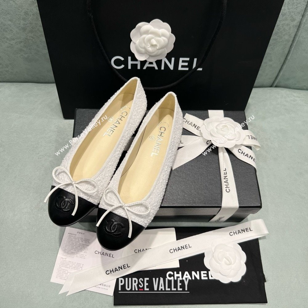 Chanel Tweed Lambskin Ballet Flats CHB070722 White 2025 (MD-25070722)