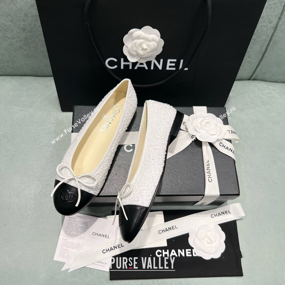 Chanel Tweed Lambskin Ballet Flats CHB070722 White 2025 (MD-25070722)