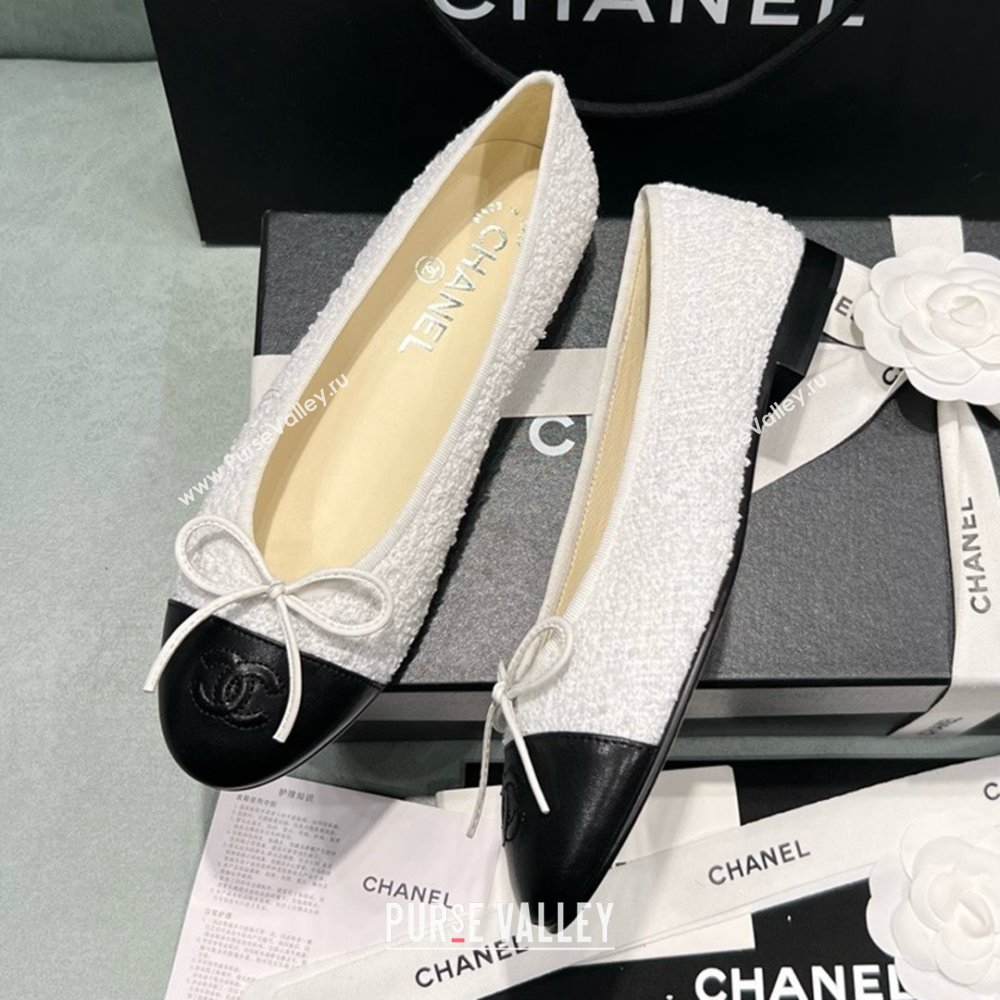 Chanel Tweed Lambskin Ballet Flats CHB070722 White 2025 (MD-25070722)