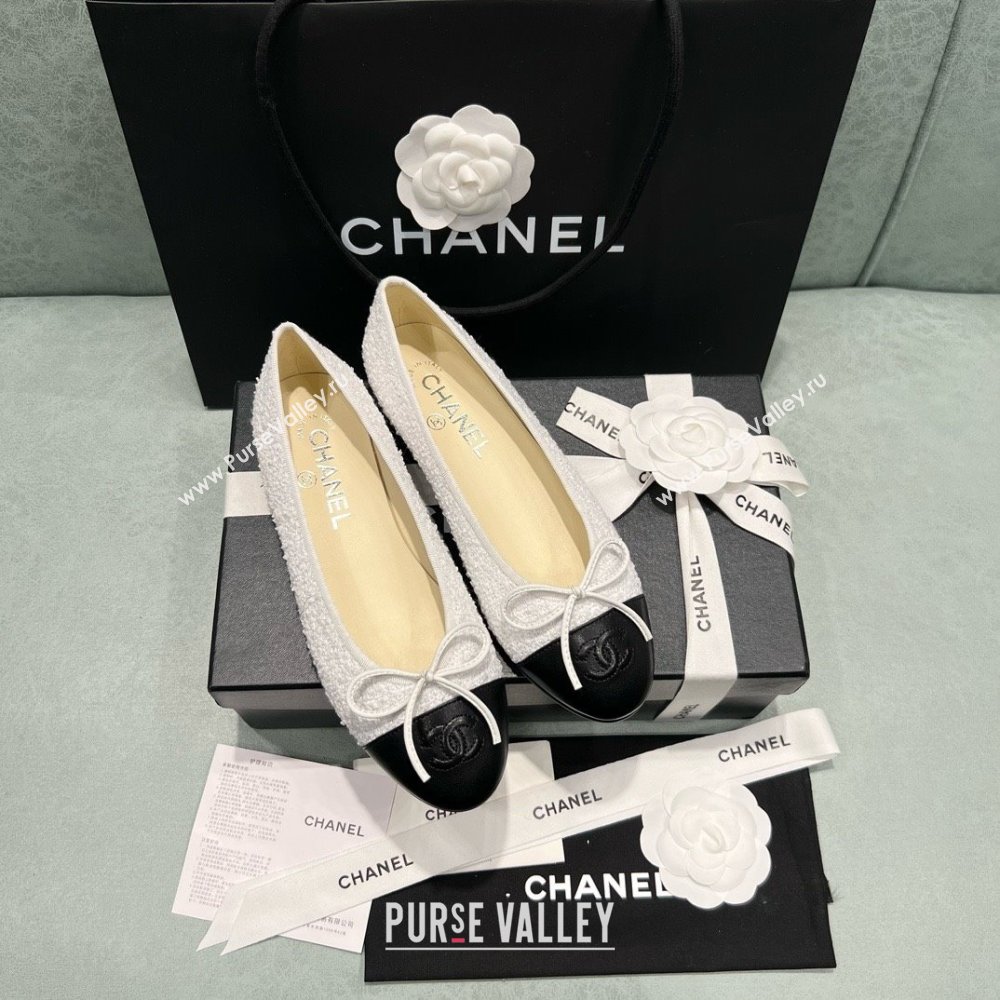 Chanel Tweed Lambskin Ballet Flats CHB070722 White 2025 (MD-25070722)