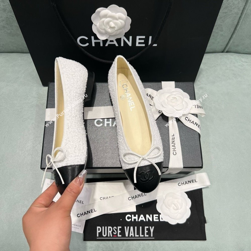 Chanel Tweed Lambskin Ballet Flats CHB070722 White 2025 (MD-25070722)