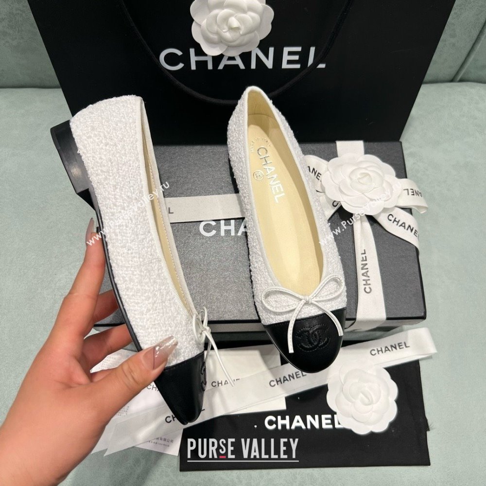 Chanel Tweed Lambskin Ballet Flats CHB070722 White 2025 (MD-25070722)