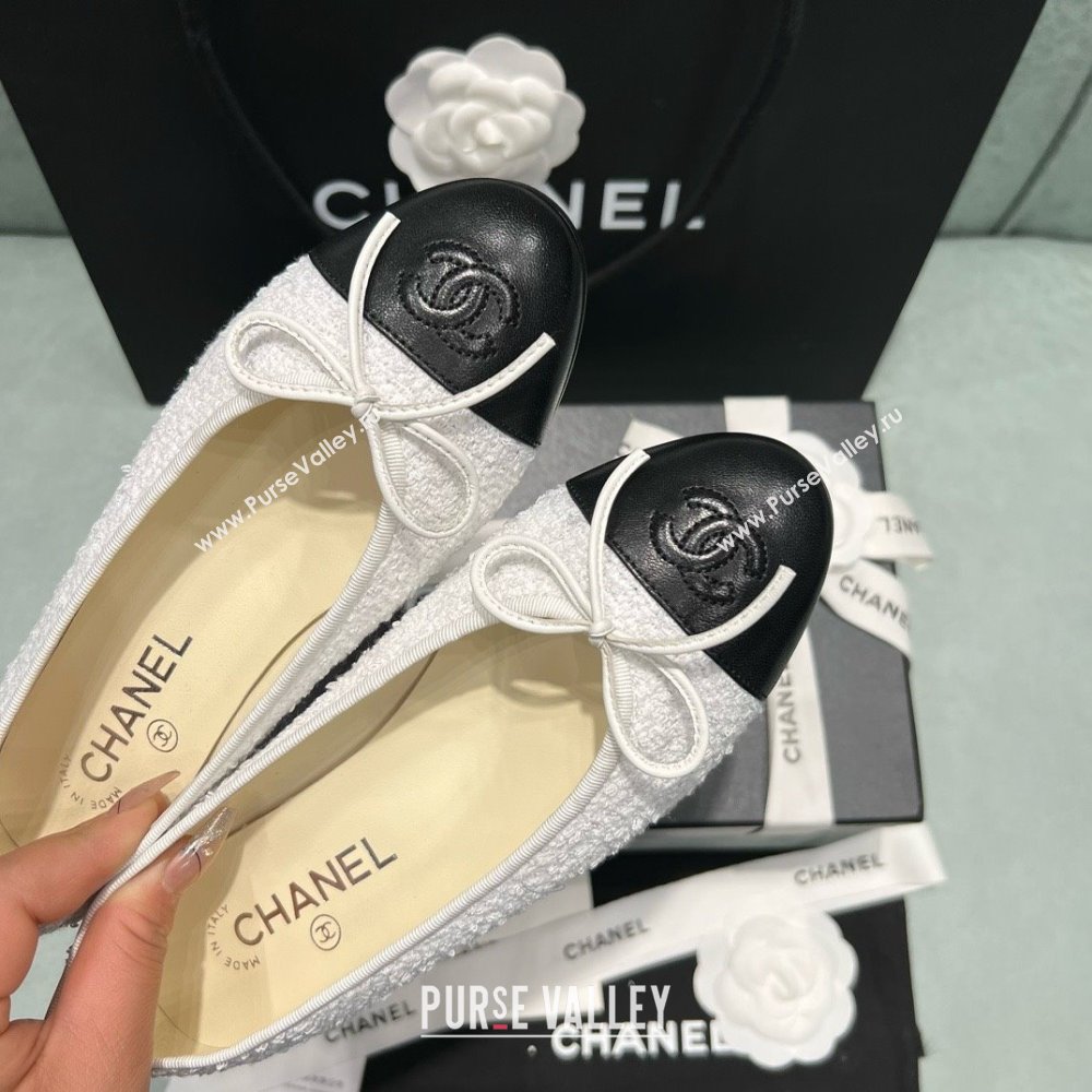 Chanel Tweed Lambskin Ballet Flats CHB070722 White 2025 (MD-25070722)