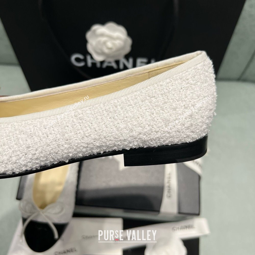 Chanel Tweed Lambskin Ballet Flats CHB070722 White 2025 (MD-25070722)