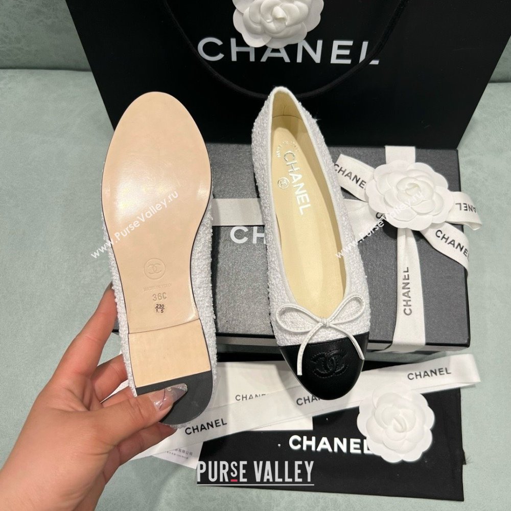 Chanel Tweed Lambskin Ballet Flats CHB070722 White 2025 (MD-25070722)