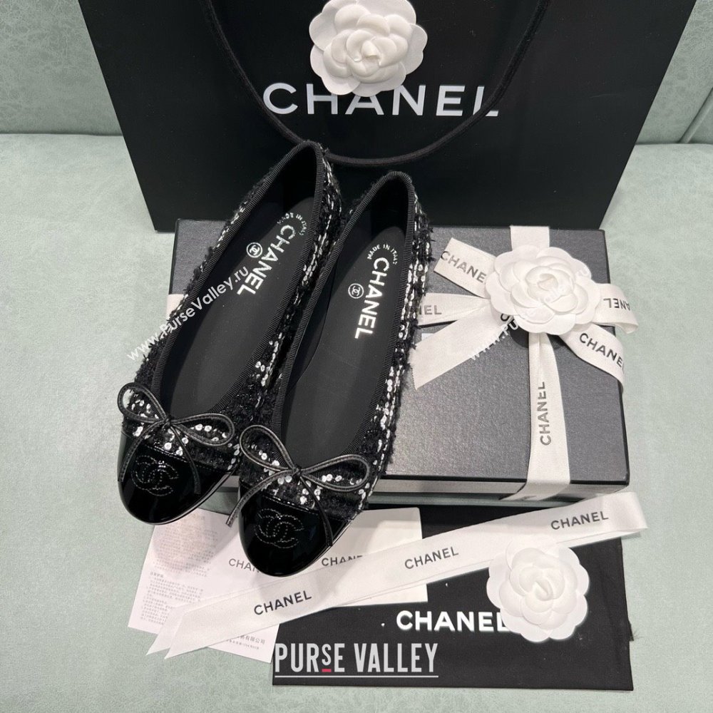 Chanel Tweed Squins Ballet Flats CHB070723 Black 2025 (MD-25070823)