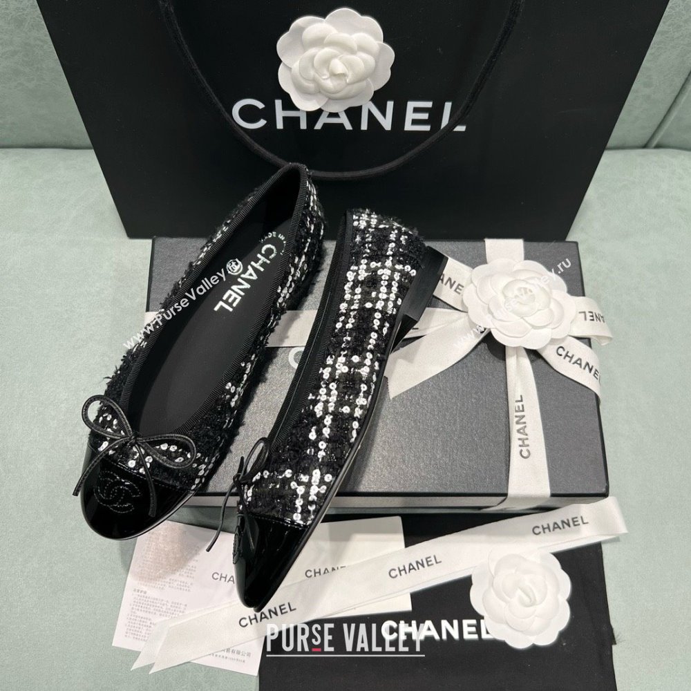 Chanel Tweed Squins Ballet Flats CHB070723 Black 2025 (MD-25070823)
