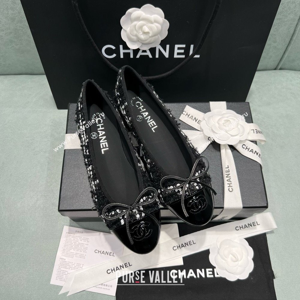Chanel Tweed Squins Ballet Flats CHB070723 Black 2025 (MD-25070823)