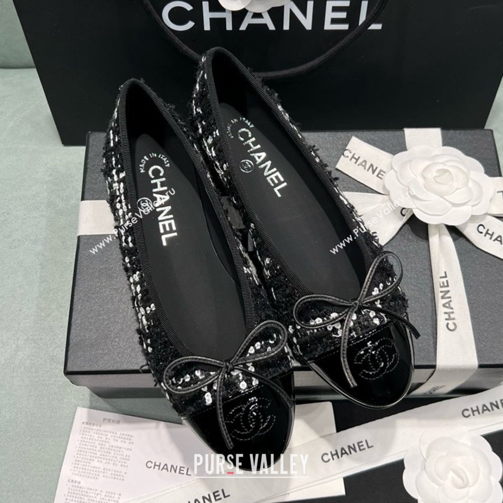Chanel Tweed Squins Ballet Flats CHB070723 Black 2025 (MD-25070823)