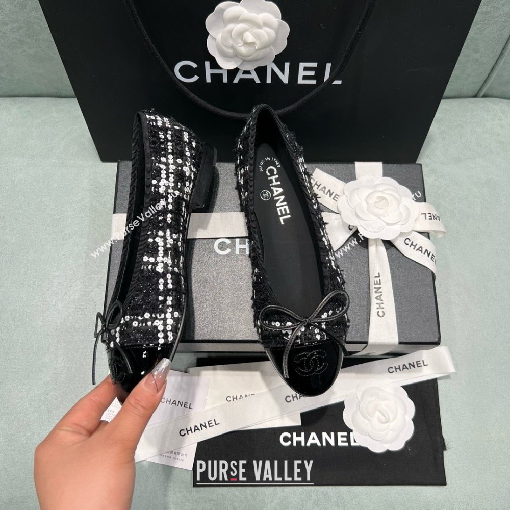 Chanel Tweed Squins Ballet Flats CHB070723 Black 2025 (MD-25070823)
