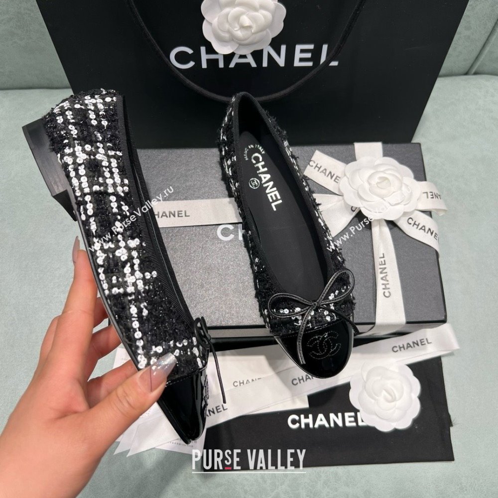 Chanel Tweed Squins Ballet Flats CHB070723 Black 2025 (MD-25070823)