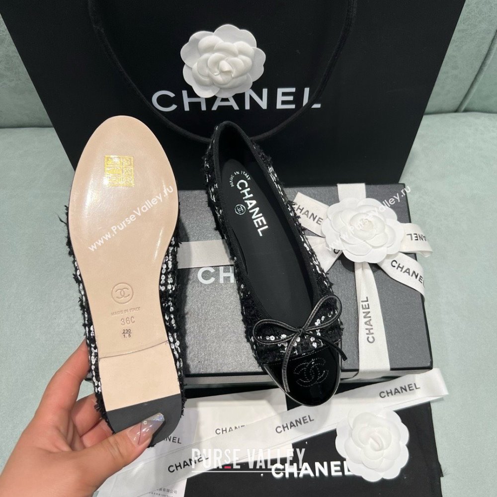 Chanel Tweed Squins Ballet Flats CHB070723 Black 2025 (MD-25070823)