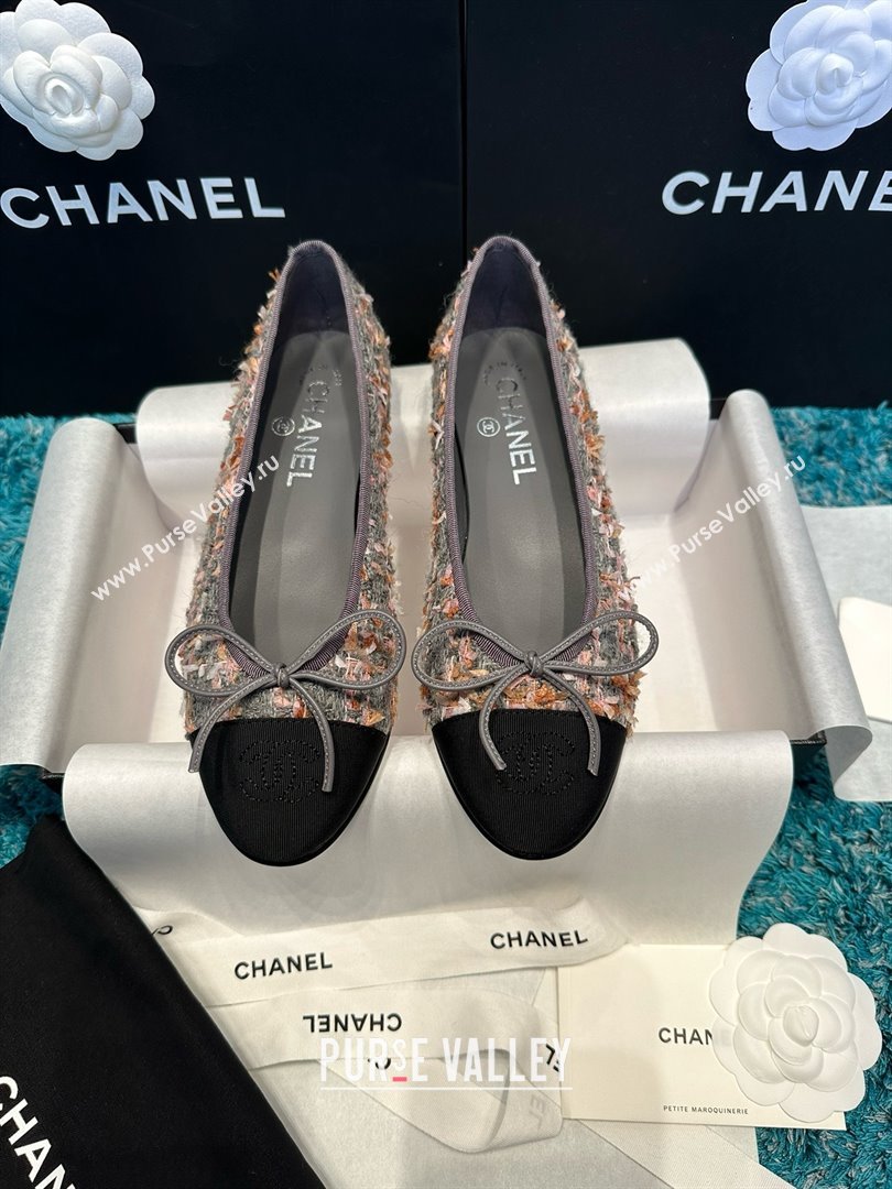 Chanel Tweed Grosgrain Ballet Flats CHB070724 Grey/Black 2025 (MD-25070724)