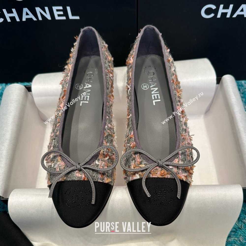 Chanel Tweed Grosgrain Ballet Flats CHB070724 Grey/Black 2025 (MD-25070724)