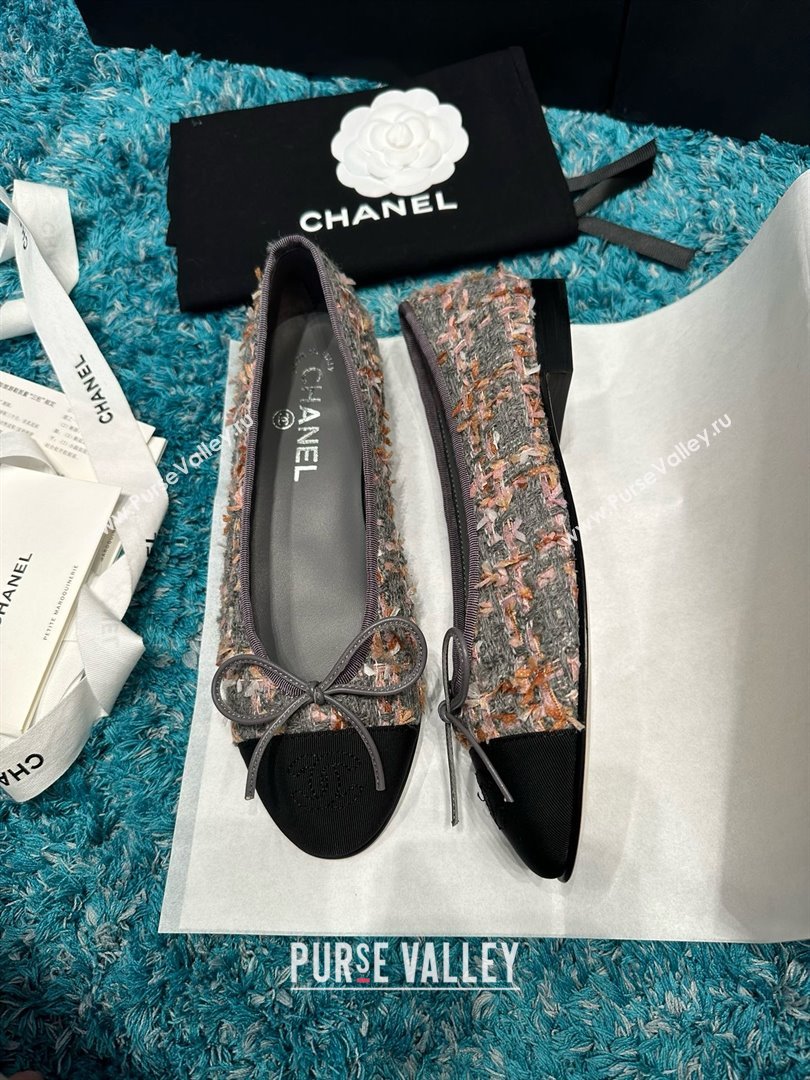 Chanel Tweed Grosgrain Ballet Flats CHB070724 Grey/Black 2025 (MD-25070724)