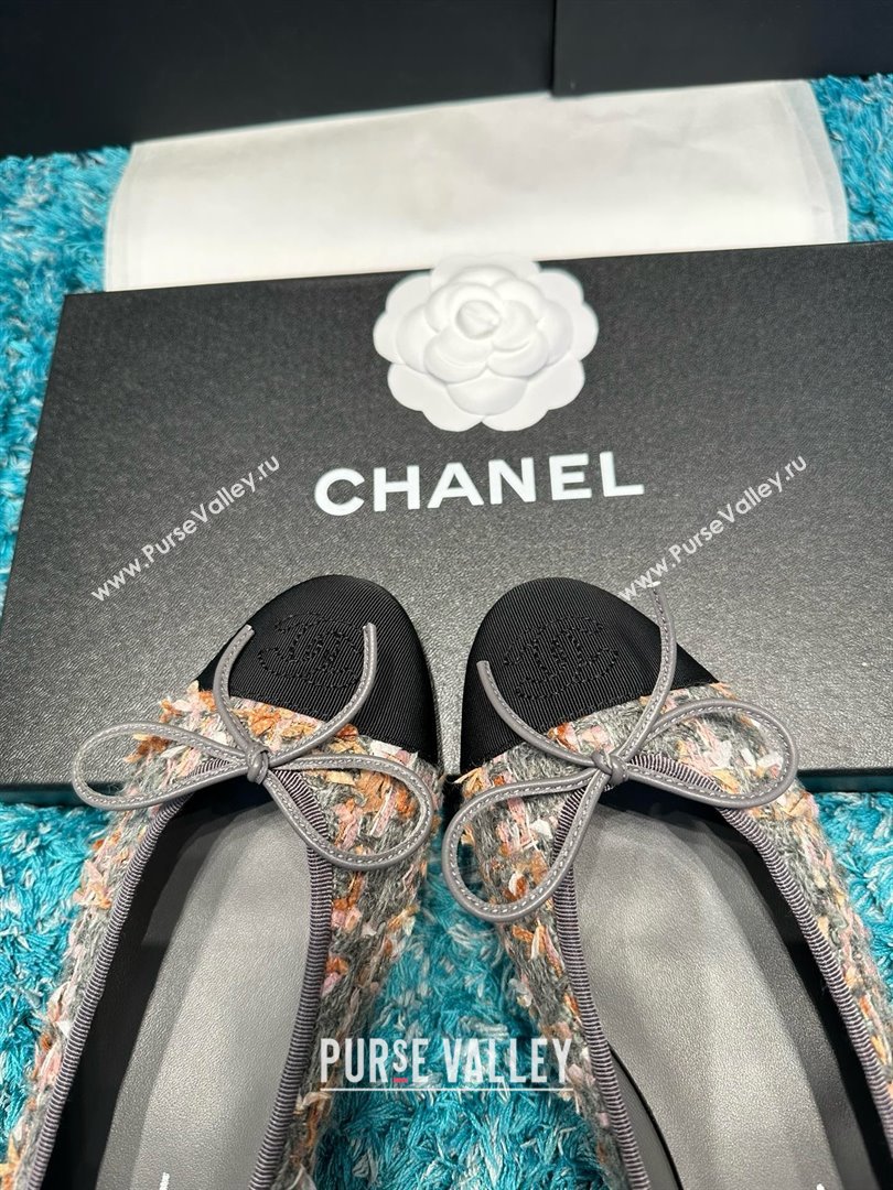 Chanel Tweed Grosgrain Ballet Flats CHB070724 Grey/Black 2025 (MD-25070724)