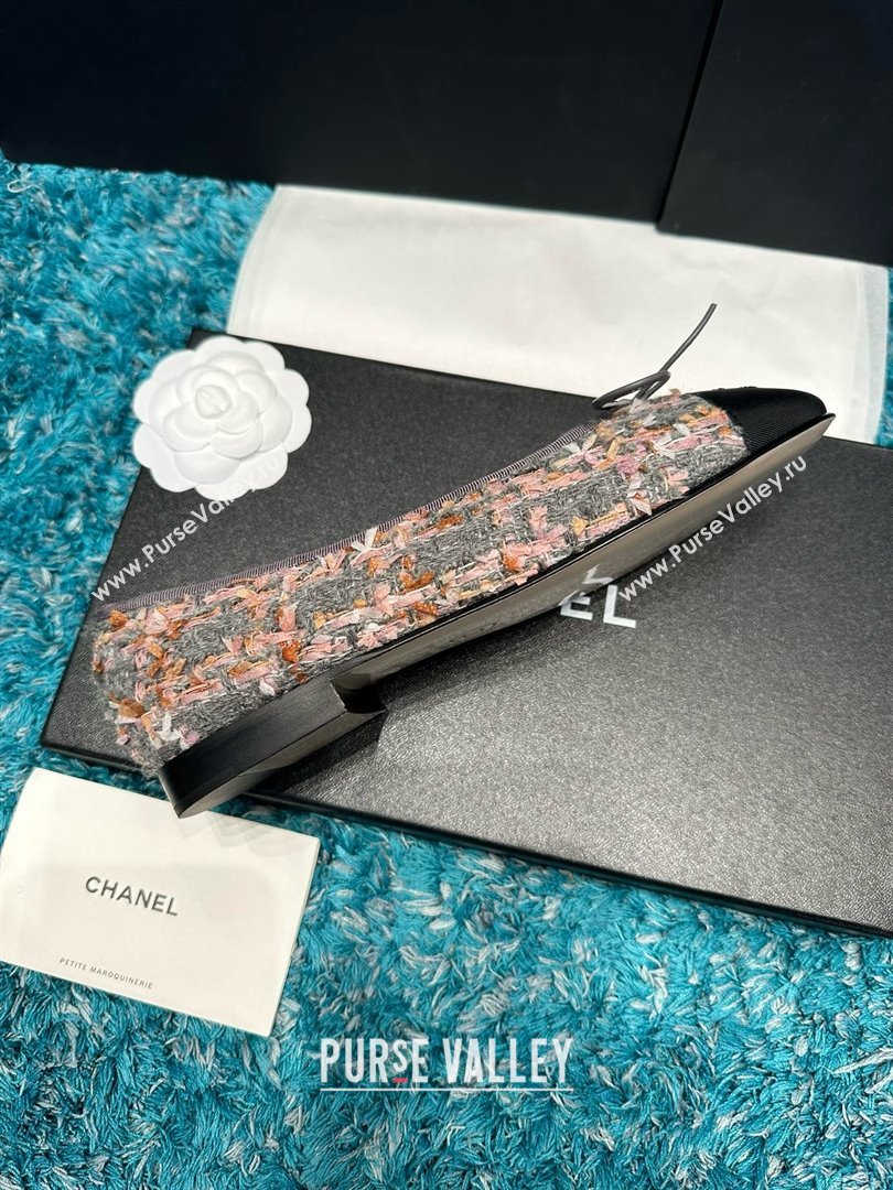 Chanel Tweed Grosgrain Ballet Flats CHB070724 Grey/Black 2025 (MD-25070724)