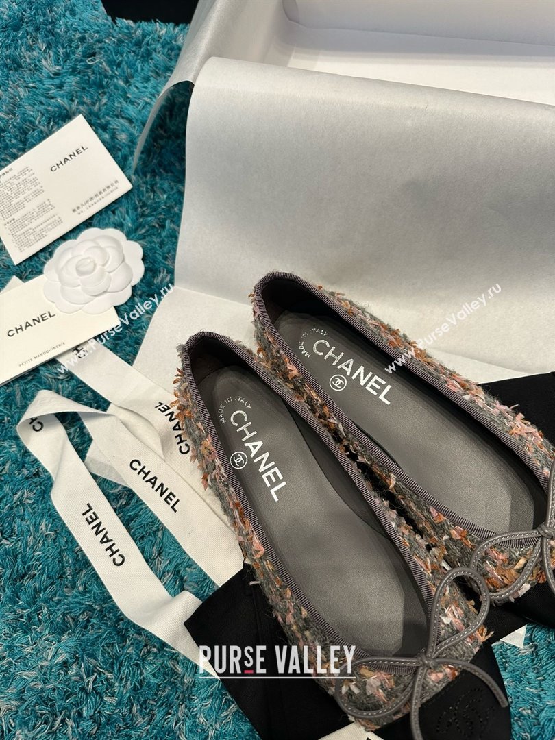 Chanel Tweed Grosgrain Ballet Flats CHB070724 Grey/Black 2025 (MD-25070724)