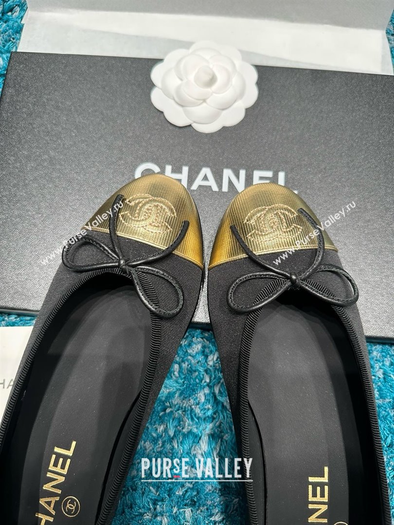 Chanel Grosgrain Lambskin Ballet Flats CHB070704 Black/Gold 2025 (MD-25070704)