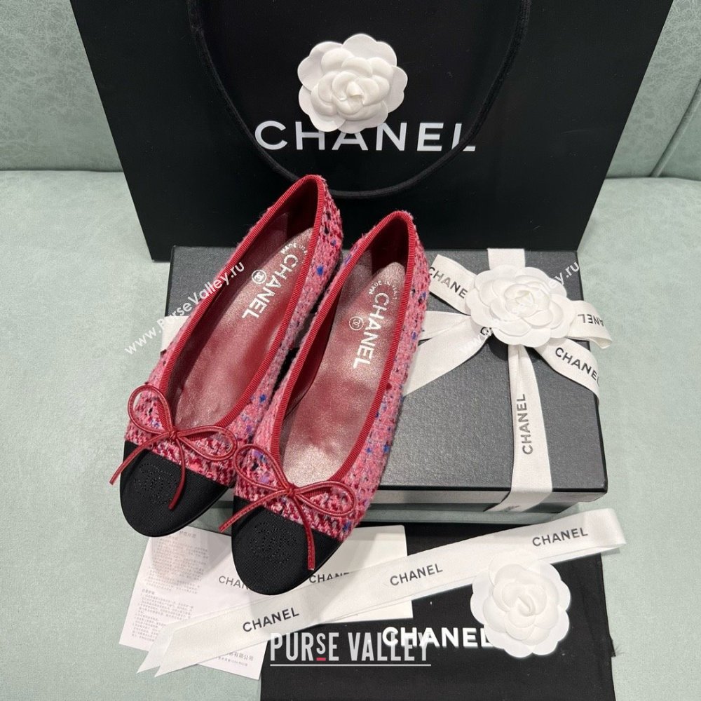 Chanel Tweed Grosgrain Ballet Flats CHB070725 Pink/Black 2025 (MD-25070825)