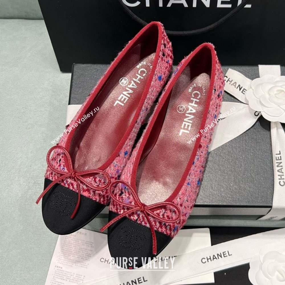 Chanel Tweed Grosgrain Ballet Flats CHB070725 Pink/Black 2025 (MD-25070825)