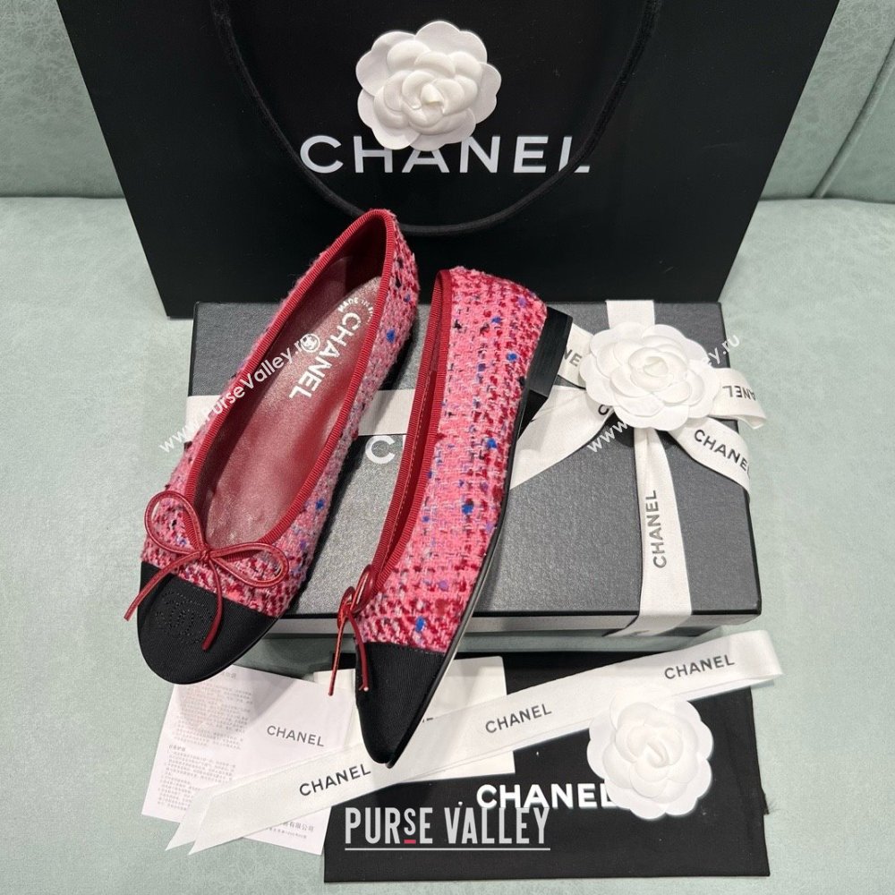 Chanel Tweed Grosgrain Ballet Flats CHB070725 Pink/Black 2025 (MD-25070825)