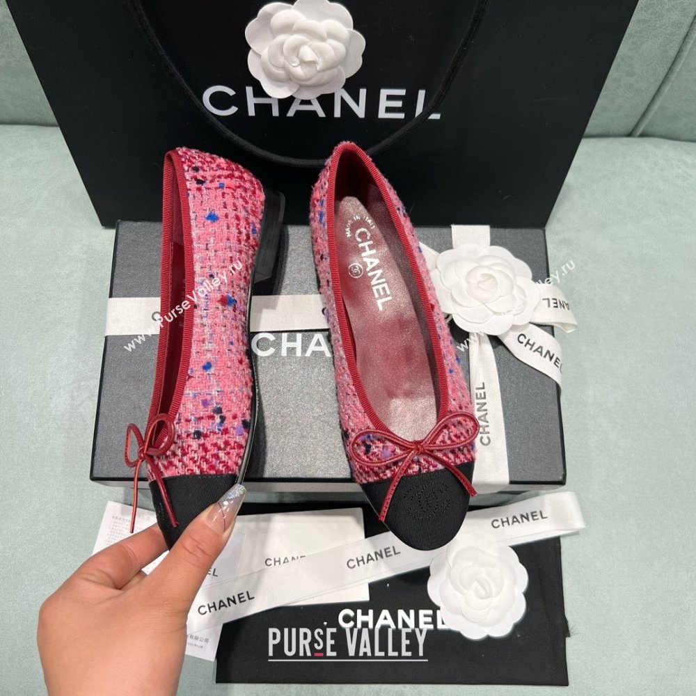 Chanel Tweed Grosgrain Ballet Flats CHB070725 Pink/Black 2025 (MD-25070825)