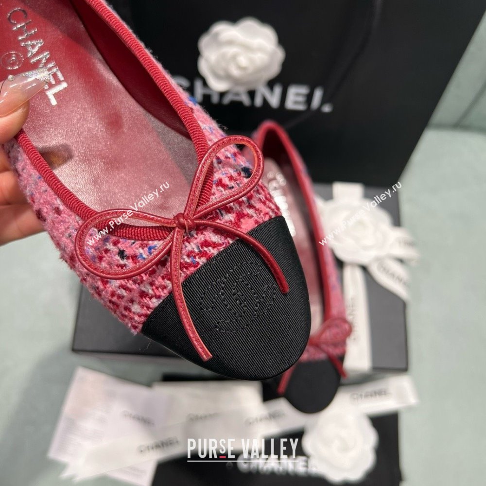 Chanel Tweed Grosgrain Ballet Flats CHB070725 Pink/Black 2025 (MD-25070825)