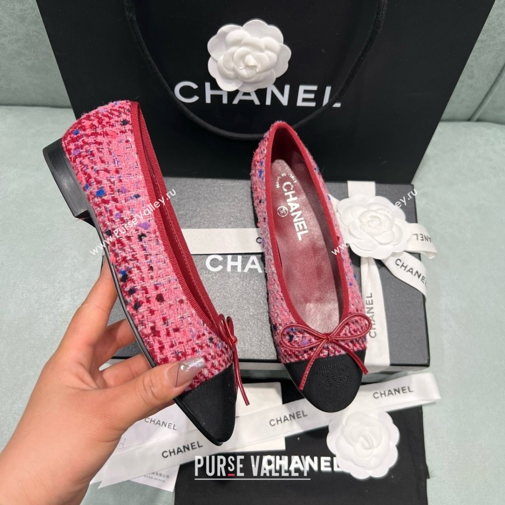 Chanel Tweed Grosgrain Ballet Flats CHB070725 Pink/Black 2025 (MD-25070825)