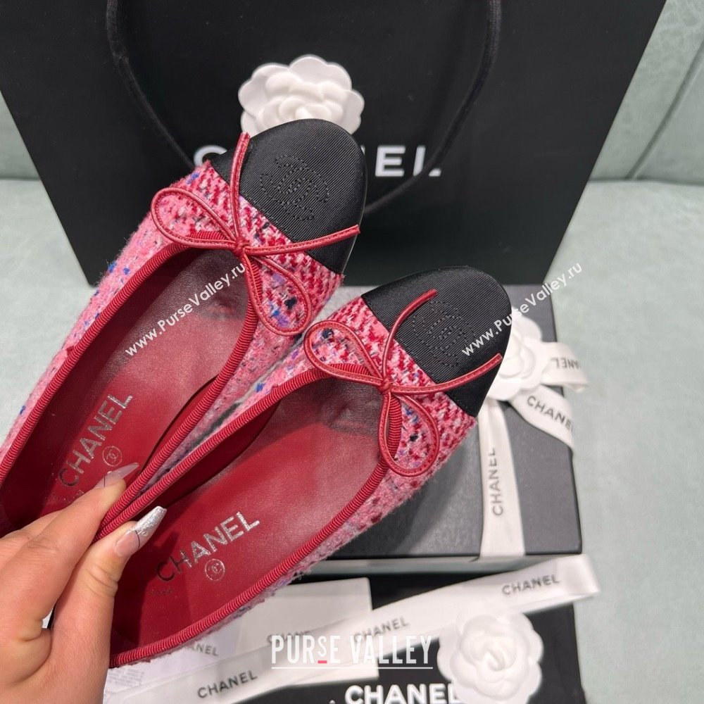 Chanel Tweed Grosgrain Ballet Flats CHB070725 Pink/Black 2025 (MD-25070825)