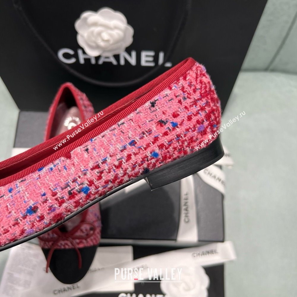 Chanel Tweed Grosgrain Ballet Flats CHB070725 Pink/Black 2025 (MD-25070825)