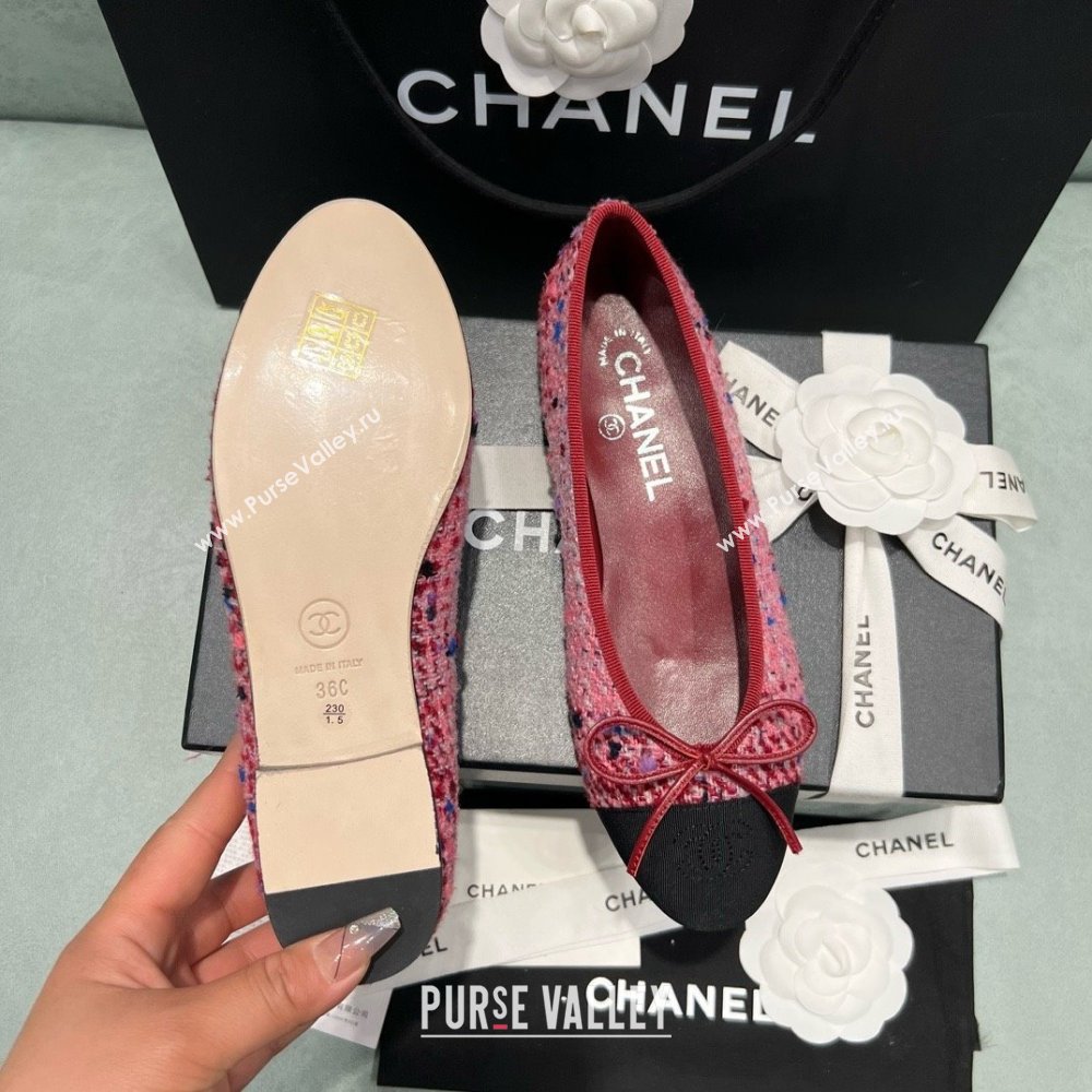 Chanel Tweed Grosgrain Ballet Flats CHB070725 Pink/Black 2025 (MD-25070825)