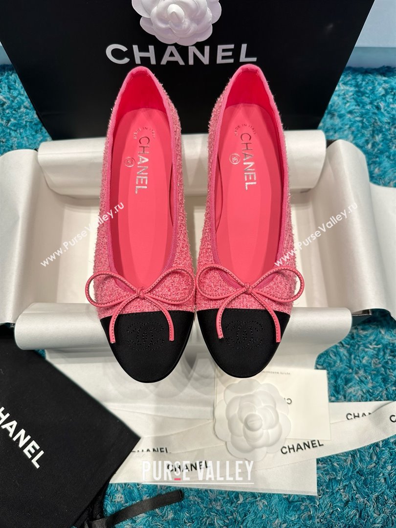 Chanel Tweed Grosgrain Ballet Flats CHB070727 Pink/Black 2025 (MD-25070827)