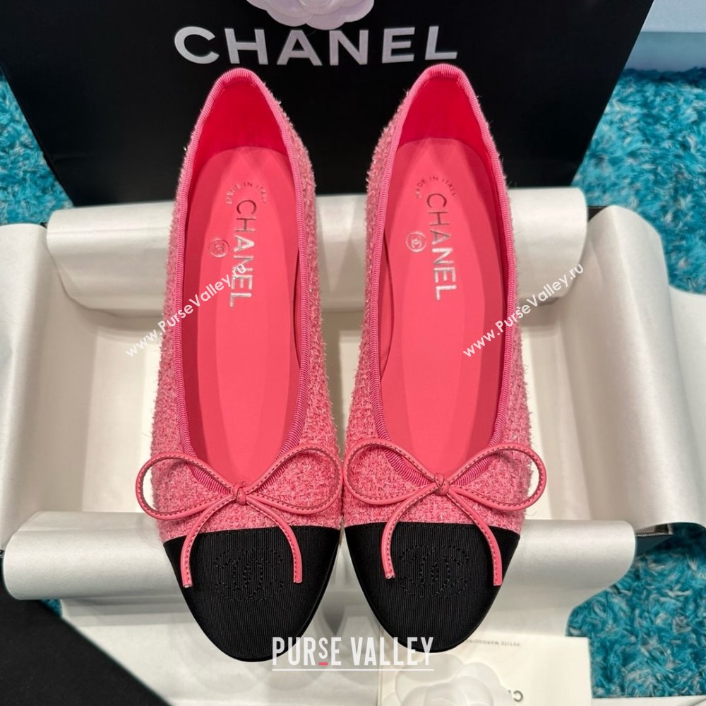 Chanel Tweed Grosgrain Ballet Flats CHB070727 Pink/Black 2025 (MD-25070827)