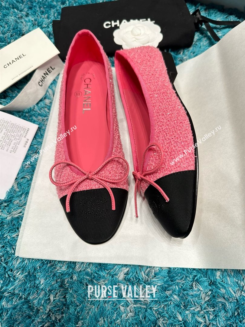 Chanel Tweed Grosgrain Ballet Flats CHB070727 Pink/Black 2025 (MD-25070827)