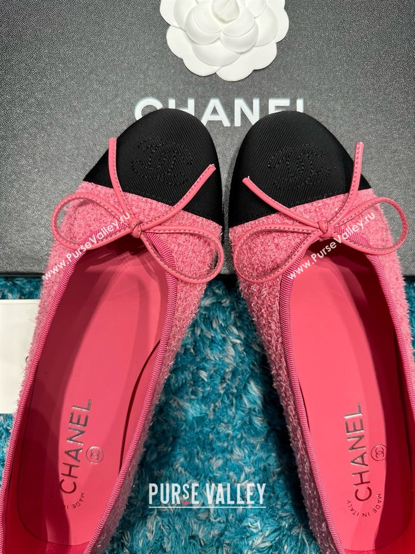 Chanel Tweed Grosgrain Ballet Flats CHB070727 Pink/Black 2025 (MD-25070827)