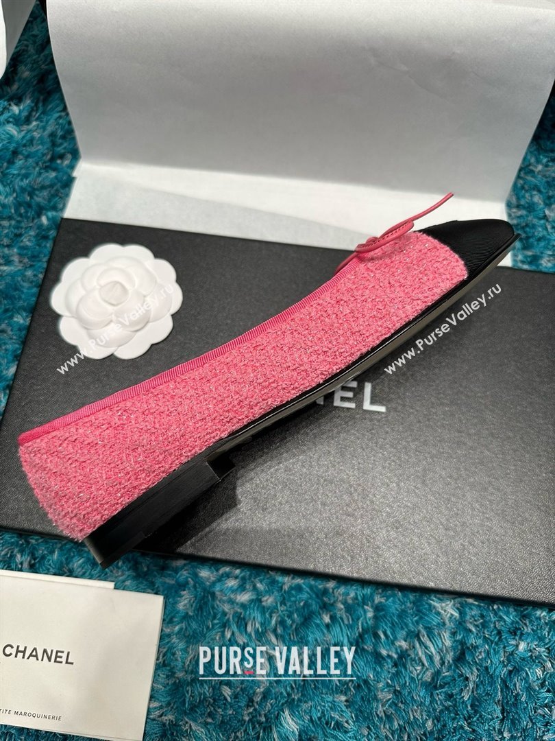 Chanel Tweed Grosgrain Ballet Flats CHB070727 Pink/Black 2025 (MD-25070827)