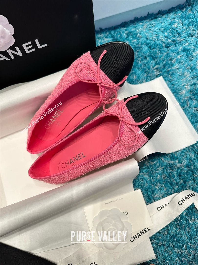 Chanel Tweed Grosgrain Ballet Flats CHB070727 Pink/Black 2025 (MD-25070827)