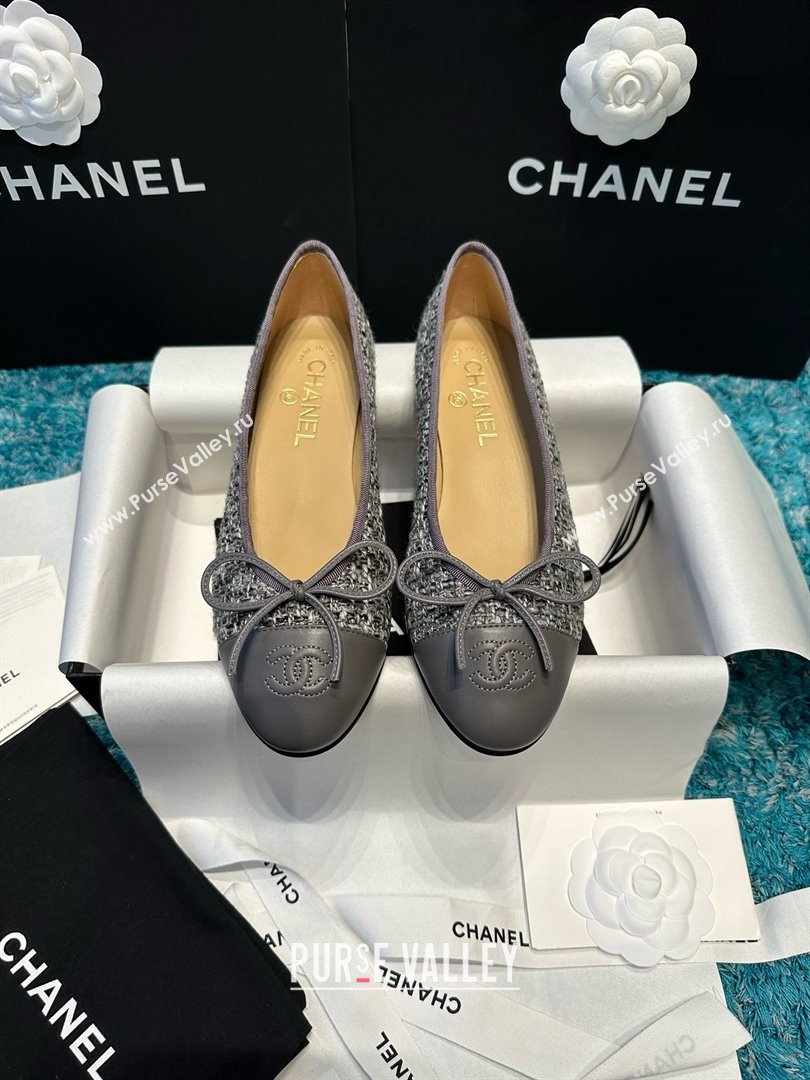Chanel Tweed Lambskin Ballet Flats CHB070727 Grey 2025 (MD-25070727)