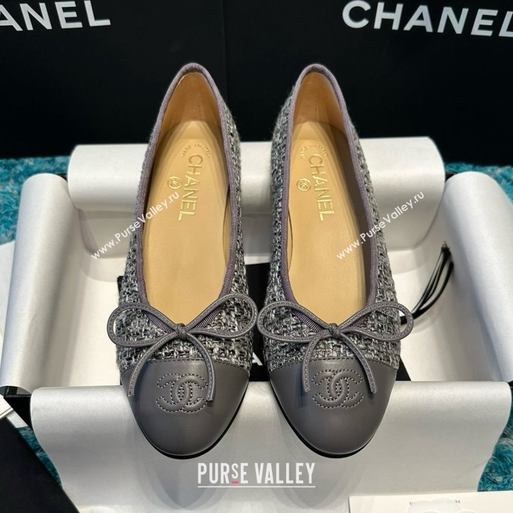 Chanel Tweed Lambskin Ballet Flats CHB070727 Grey 2025 (MD-25070727)