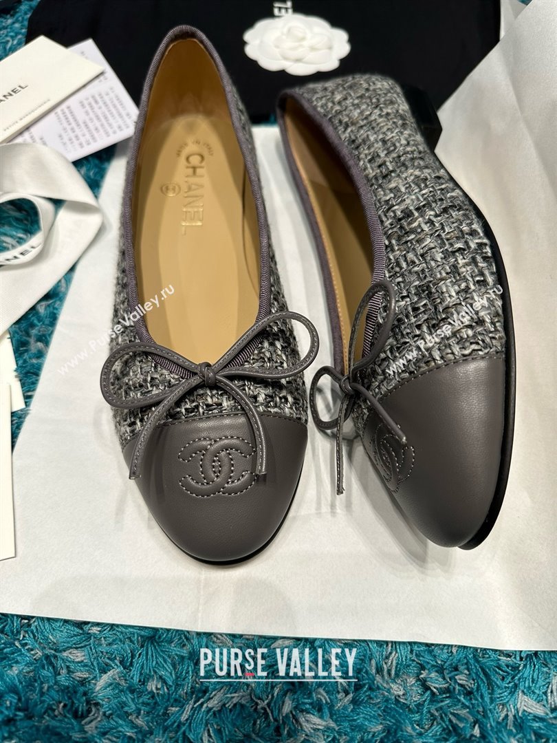 Chanel Tweed Lambskin Ballet Flats CHB070727 Grey 2025 (MD-25070727)
