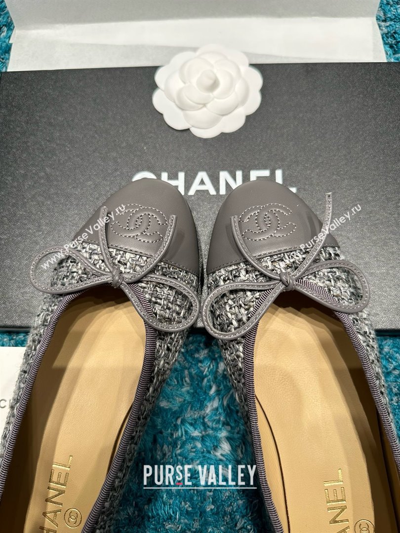 Chanel Tweed Lambskin Ballet Flats CHB070727 Grey 2025 (MD-25070727)