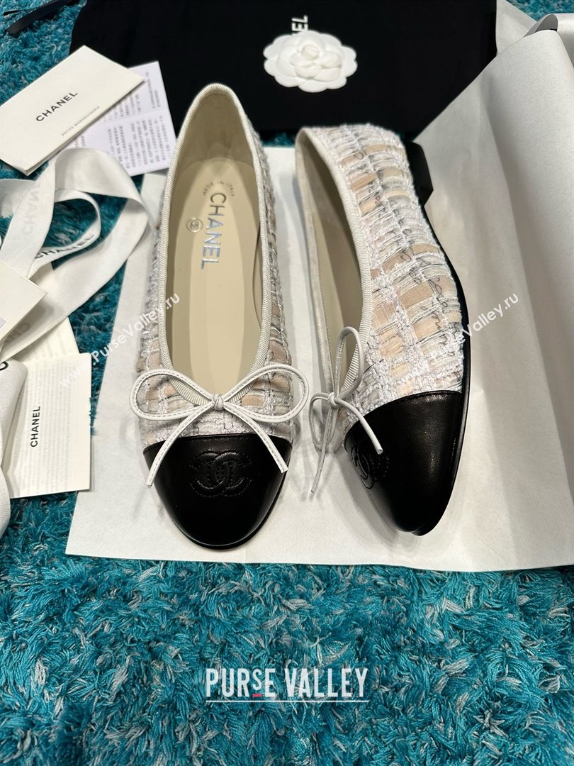 Chanel Tweed Lambskin Ballet Flats CHB070728 Beige/Black 2025 (MD-25070728)