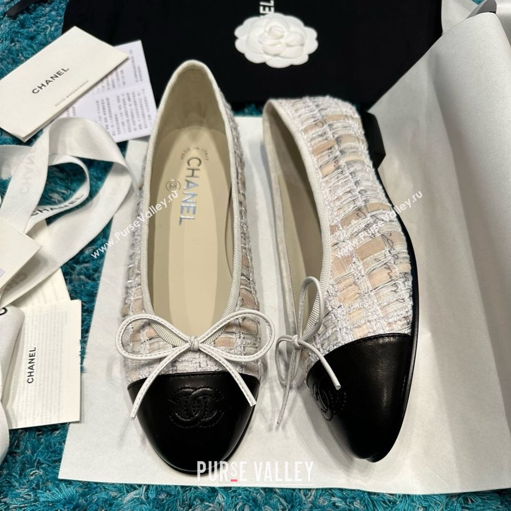 Chanel Tweed Lambskin Ballet Flats CHB070728 Beige/Black 2025 (MD-25070728)
