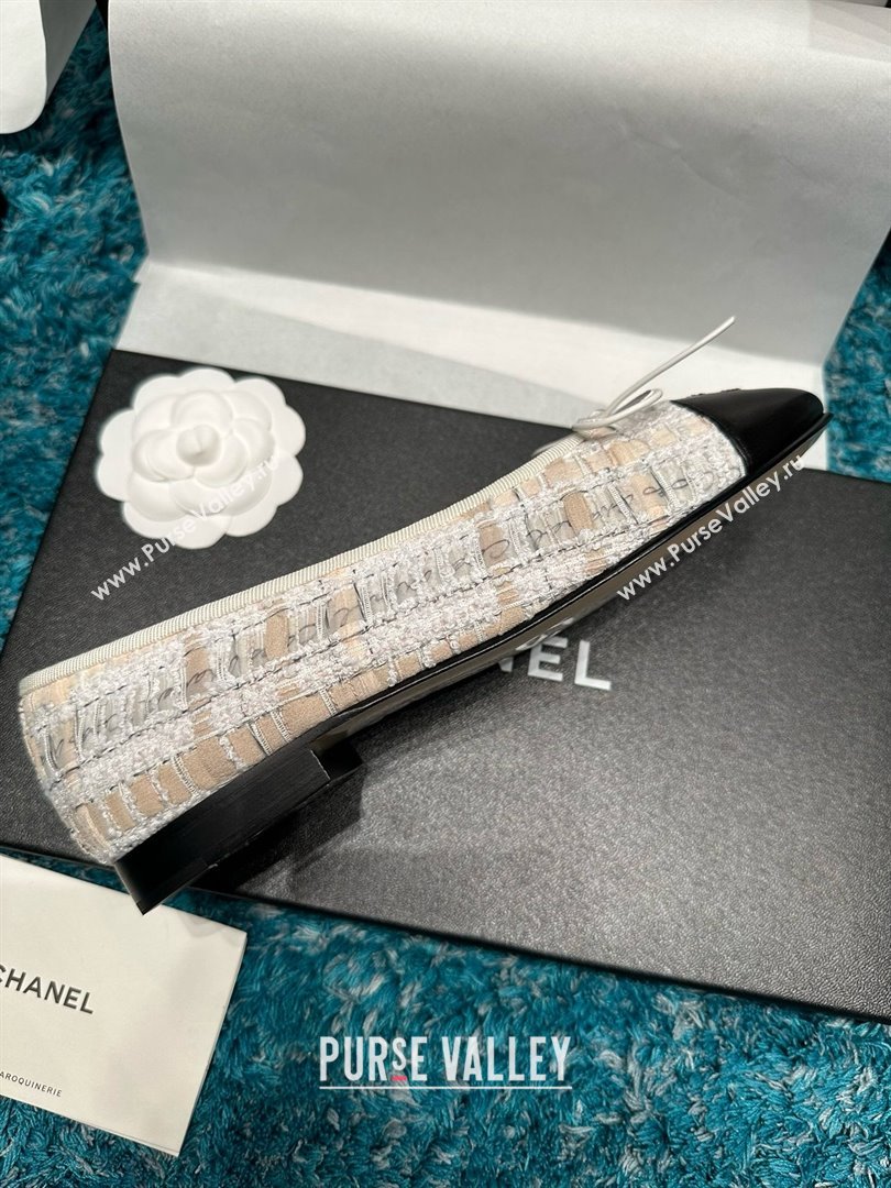 Chanel Tweed Lambskin Ballet Flats CHB070728 Beige/Black 2025 (MD-25070728)