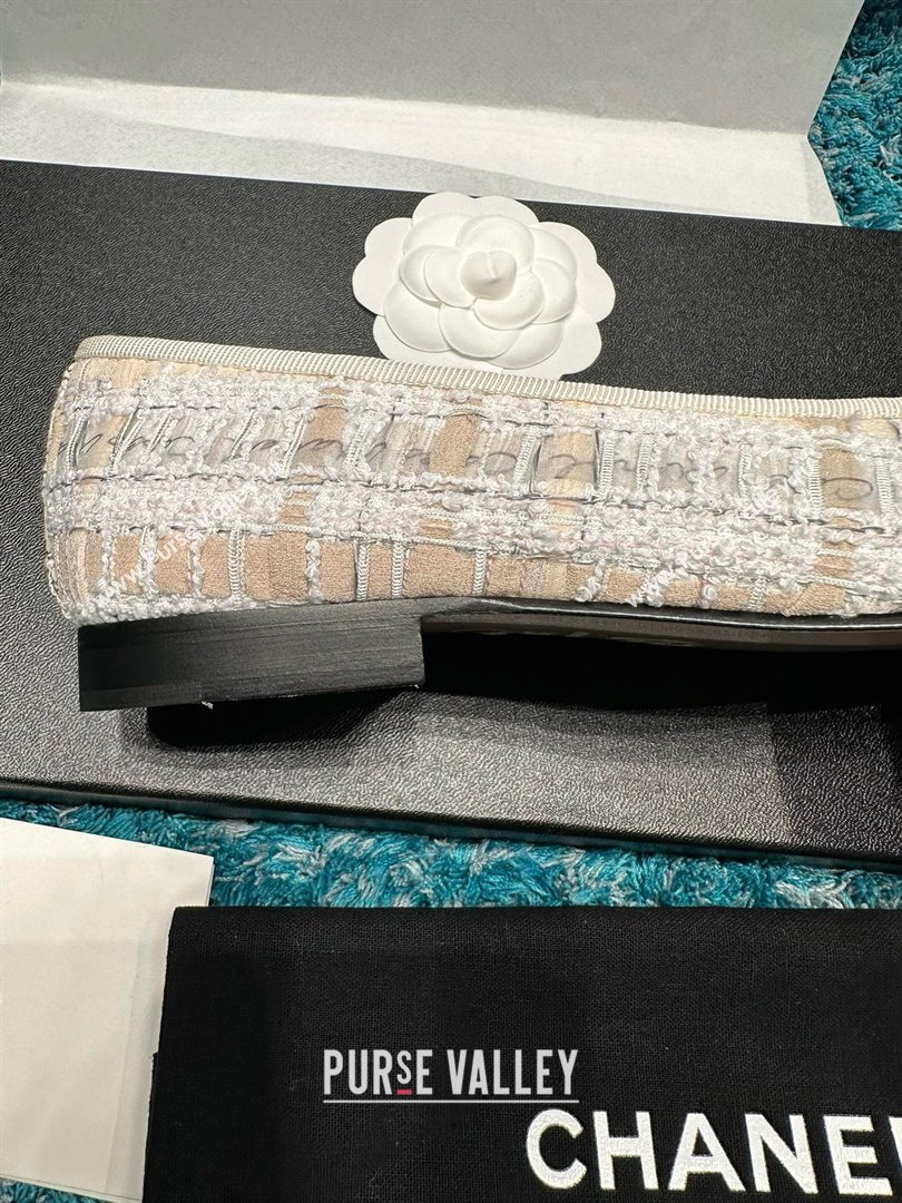Chanel Tweed Lambskin Ballet Flats CHB070728 Beige/Black 2025 (MD-25070728)